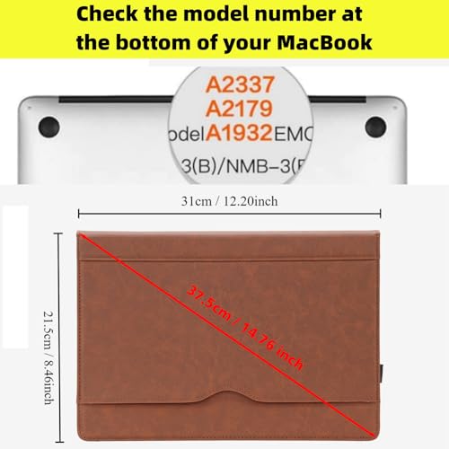 Image of Compatible With Macbook Air 13 Inch Leather Case,For Model A2337 M1 A2179 A1932 2018-2021 Retina Display Touch Id,Pu Leather Laptop Case With Pocket For Papers And Pen Holder,Dark Brown
