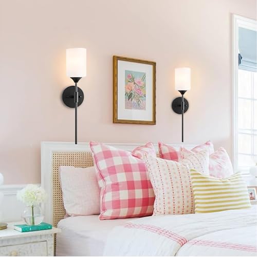 Image of SINOMAN Black Wall Mounted Lamp with Glass Shade Contemporary Accent Light for Indoor Spaces, E27 Bulb Compatible, Ideal for Bedrooms, Hallways, and Living Areas (Pack of 2) (Without Bulb)