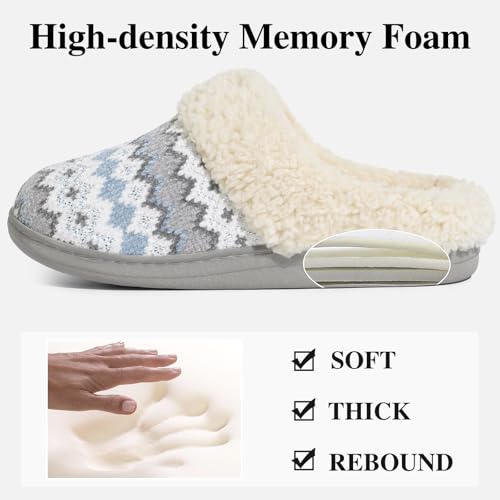 Image of Evshine Warm Knit House Slippers for Women Comfy Wool-Like Lined Chenille Slippers with Memory Foam and Indoor Outdoor Soles