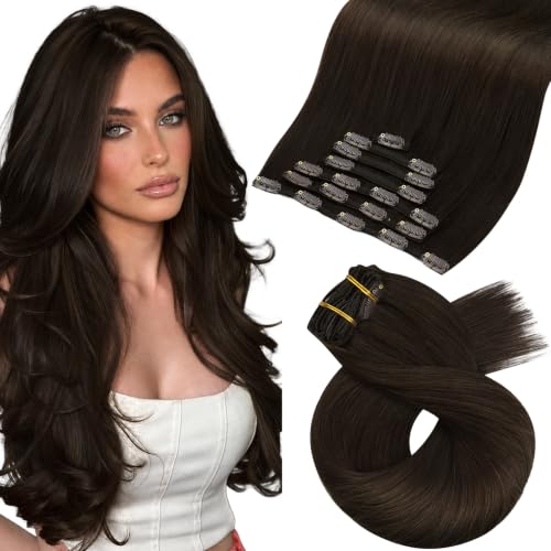Image of Moresoo 20 inch Real Human Hair Clip in Extensions Dark Ash Brown Seamless
