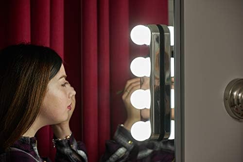 Auraglow Rechargeable LED Hollywood Vanity Mirror Light for Applying Makeup/Cosmetics & Grooming, with 4 LED Lamps and Suction-Cup Mounting Perfect for Bathroom or Dressing Table