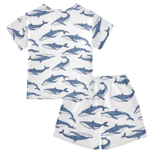 ALAZA Blue Whale White Pajamas Short Sleeve 2 Piece Sleepwear Top and Bottom Pajama Set Unisex2