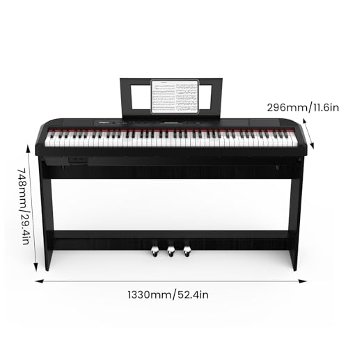 Image of 88-Key Digital Piano with Weighted Hammer Action, Full-Size Portable Electric Keyboard for Beginners & All Levels - Includes Stand, Headphones, Carrying Case & Power Adapter (Black)