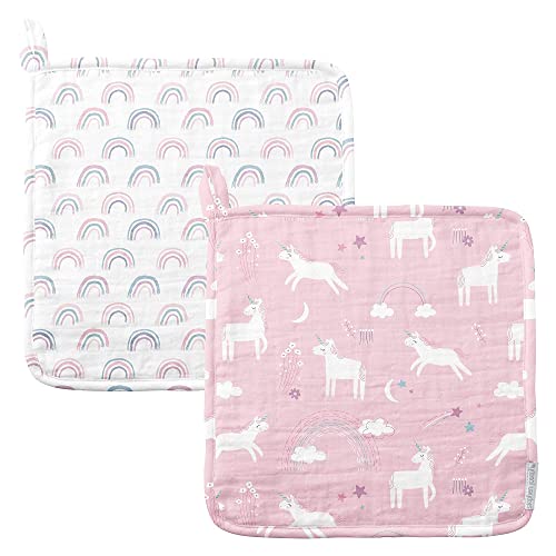 Image of Stephen Joseph, Baby and Toddler Washcloths, Muslin Washcloth, 10 inchx10 inch inches - Unicorn Set of 2