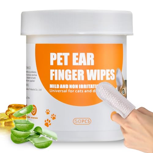 Image of Ear Finger Wipes for Dogs & Cats, 50 Count Dog Ear Cleaner Finger Wipes, for Dirty, Waxy, Smelly Ears - Soothes & Relieves Ear Itching, All Natural Ingredients