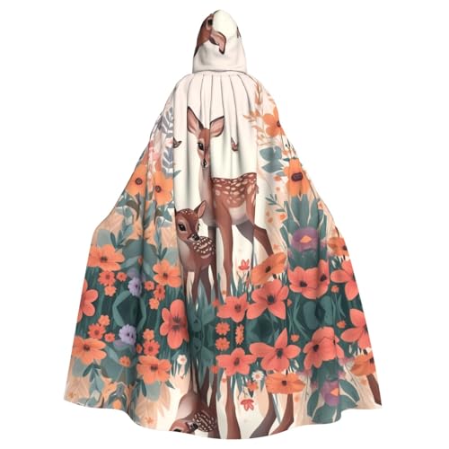 Cape à capuche adulte motif faons et fleurs grand drapé fluide de qualité