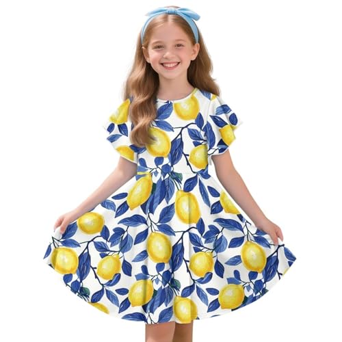 Ruffle Sleeve Dress for Girls Casual A Line Swing Sundress for Party Daily Beach Size 3-14Y