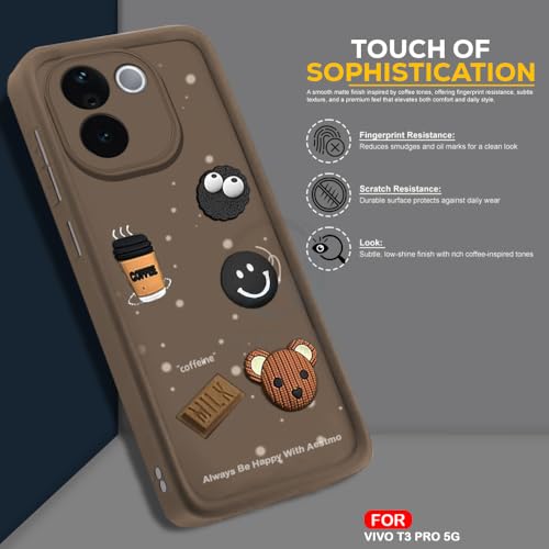Image of AESTMO Back Case Cover for Vivo T3 Pro / Z9S Pro Cover | Cute Fun Cartoon 3D Ball | Coffee Silicone Case | Full Body Protection | Camera Protection Back Cover for Vivo T3 Pro / Z9S Pro (Brown)