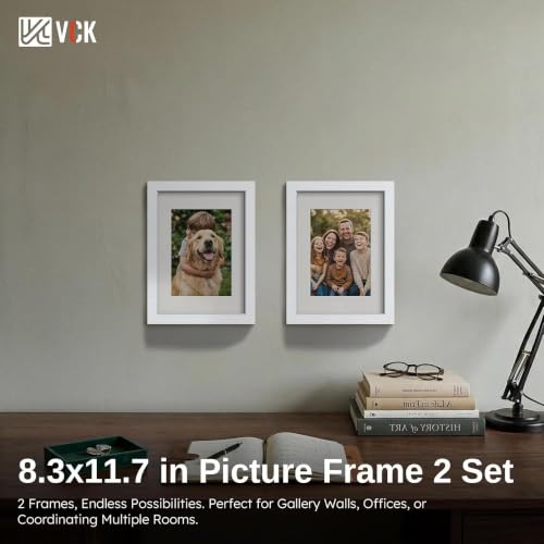 Image of VCK A4 Frame 2 Pack, White Wood, A5 Mat, Glass, for Picture, Photo, Print