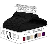 Utopia Home Velvet Hangers 50 Pack – Luxury Non-Slip Slim Suit & Coat Hangers, Strong Space-Saving Clothes Hangers with Pants Bar and 360° Swivel Hook – Black