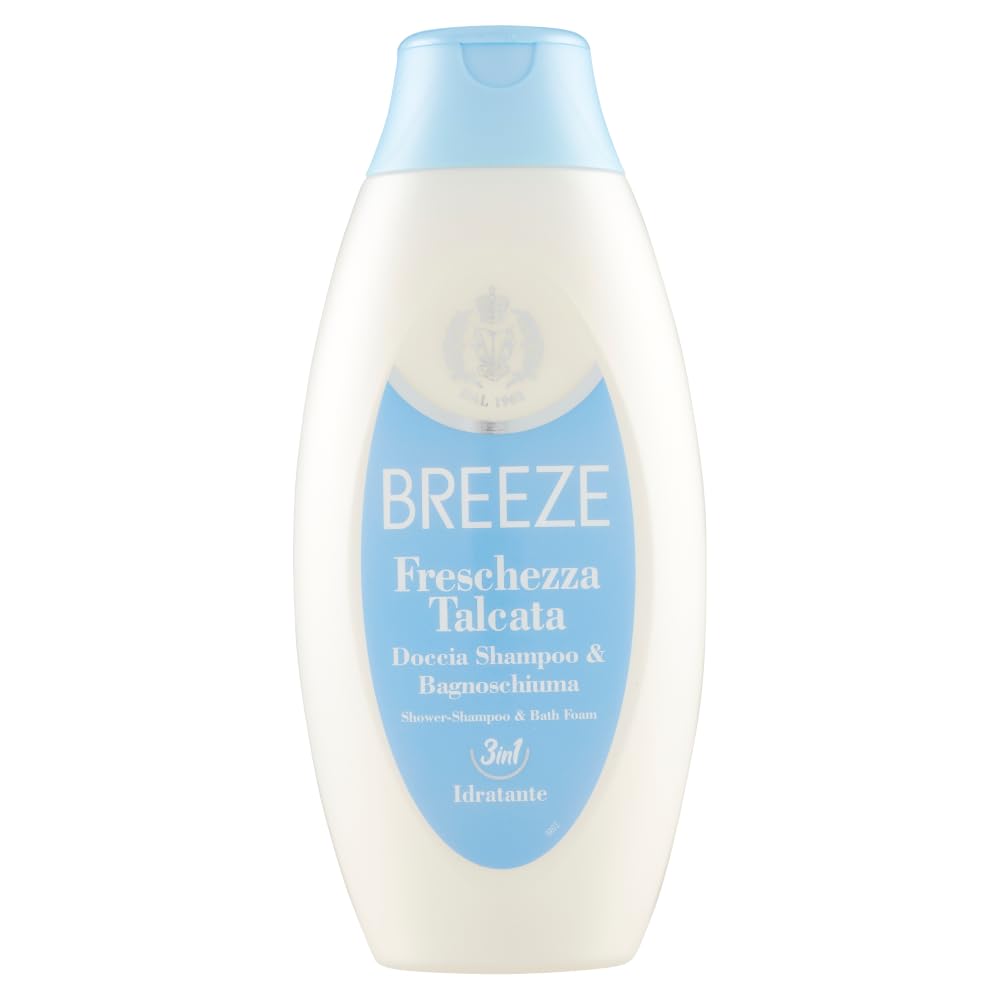 12x BREEZE Freschezza Talcata Doccia Shampoo e Bagnoschiuma, profumo di talco, deterge efficacemente corpo pelle e capelli 400ml + 1 Busta di Talco Felce Azzurra in omaggio da 100g