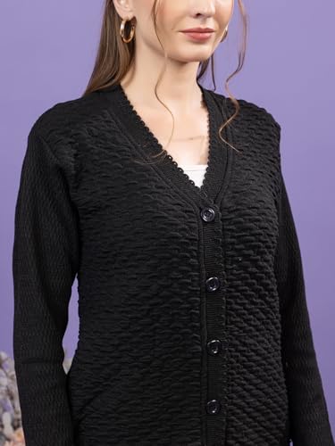 Image of Women's Winter Woolen Cardigan | Full Sleeve Textured Buttoned Sweater for Women | Soft Wool V-Neck Warm Knitted Outerwear for Office & Casual Wear