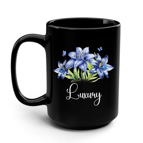 Iris Flower Mug Gift For Iris Lovers, Personalized Floral Iris Coffee Mug, Customized Iris Lovers Name Pottery Cup, Plant Lover Black Ceramic Cup, Novelty Flower Themed Decorative Mugs 11oz 15oz