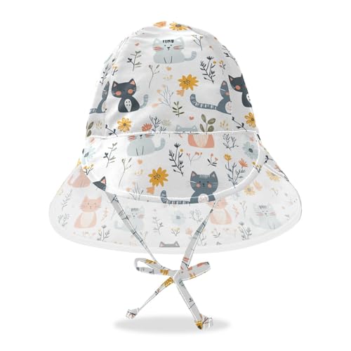 Cartoon Sweet Cat White Toddler Sun Hat Baby Boys' Hat Toddler Girl UV Protection Large Brim Traveling Camping