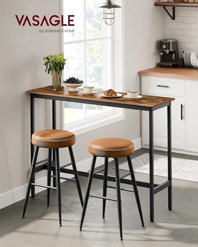 VASAGLE Bartisch, Küchentisch, Küchentresen, rechteckiger Stehtisch, Metallgestell, 40 x 120 x 90 cm, einfacher Aufbau, schmal, Industrie-Design, vintagebraun-tintenschwarz LBT120B01