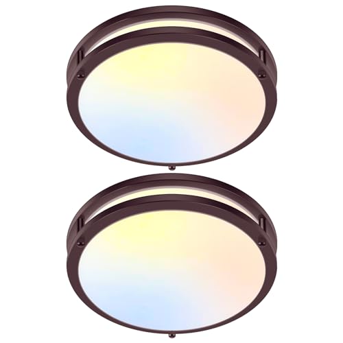 Image of 2-Pack 36W Dimmable LED Ceiling Lights, 12inch Oil Rubber Bronze Flush Mount Light Fixtures 3600LM 2700K /3000K /4000K /5000K /6500K Adjustable Ceiling Lights, Modern Lighting for Kitchen Hallway Bathroom