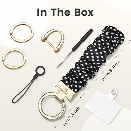 Image of Scrunchie Keychain Wristlet, Key Chain for Car Keys with D Ring, Stretchy Phone Charms with Tether Tab for Women.