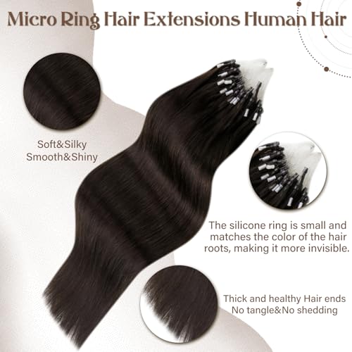 Hetto Micro Beads Hair Extensions Dark Brown 20 Inch, Straight Micro Rings Extensions Easy Apply - Image 3