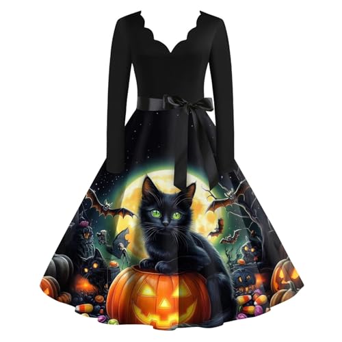 OIOLOYJM Sexy Plus Size Halloween Costumes Woman 2025 Long Sleeve V Neck Printed Gothic Retro Formal Party Dresses for Women