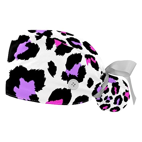 Lot de 2 bonnets bouffants imprimé léopard violet avec bandeau anti-transpiration réglable