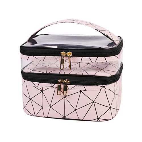 BAYINBROOK Trousse de Maquillage Portable Double Couche Trousse de Toilette Imperméable Grande capacité Sac Cosmétique de Voyage Vanity Case avec Brosse Compartiment (Rose 4)