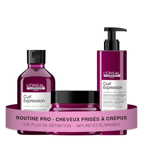 'Oréal Professionnel Routines Curl Expression Cheveux Crépus Shampoing Anti Résidus Masque Riche Hydratant Intensif Crème en Gelée Soin Raviveur Sans Rinçage Duo Trio Quatuor