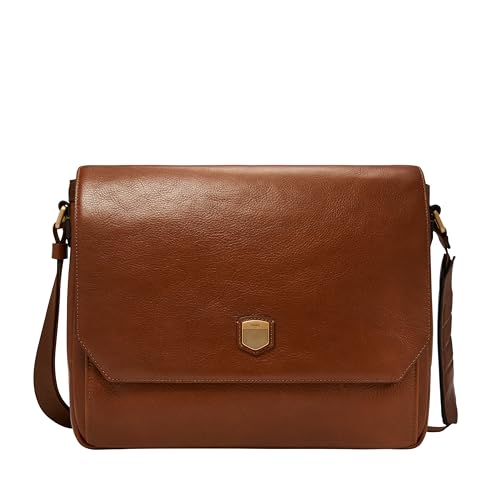 Fossil Men's Hayes Leather Courier Messenger Bag, Whiskey Brown