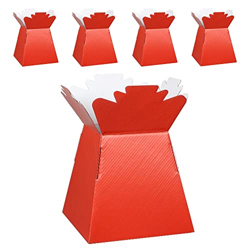 5-Pack Flower Bouquet Boxes Florist Packaging Gift Craft Box Vase – Holder for Flowers, Bouquets, Plants, Sweets – Decoration for Wedding, Birthday, Anniversary, Floral Arrangement – Pack of 5 – Red