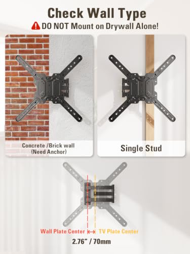 Image of Mounting Dream UL Listed TV Wall Mount for Most 26-60 Inch TV Full Motion | Corner TV Mount Design, Articulating Wall Mount TV Bracket Swivel and Tilt, Single Stud Max VESA 400x400mm, Up to 77LBS