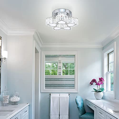 Frixchur Crystal Ceiling Light Modern Mini Chandelier Flower Led Flush Mount Ceiling Light Fixture For Dining Room Bedroom Living Room Small Room (Cool White) #TOP6
