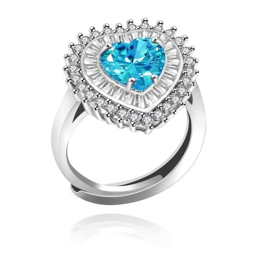 Uloveido Anel de noivado feminino de cristal em forma de coração de amor tamanho ajustável solitário zircônia cúbica banhado a platina, Cristal, Zircônia cúbica