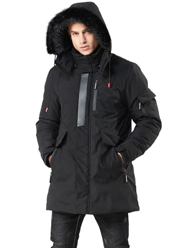 WEEN CHARM Men's Long Winter Parka Jacket Warm Water Resistant Puffer Coat with Removable Faux Fur Hood