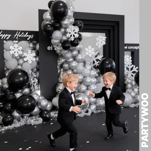 Image of PartyWoo Black and Silver Balloons 65pcs 12 Inch Matte Black Metallic Chrome Silver Confetti Balloons for Graduation Baby Shower Men Birthday Wedding Anniversary New Year's Eve Party Decorations