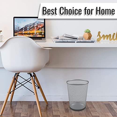 St@llion Silver Metal Mesh Waste Paper Bin Wastebasket Trash Can Circular Garbage Bin for Office, Living Rooms, Bedrooms