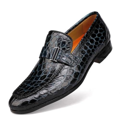 Image of Classic Leather Dress Shoes for Men, Premium Alligator Printed Bussiness Dress Slip on Loafer for Mens