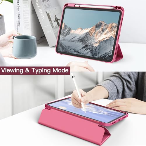 Image of JETech Cover Case for iPad (A16) 11th /10th Generation (2025 /2022) with Pencil Holder, Clear Transparent Back Shell Slim Stand Shockproof Tablet Cover, Auto Wake /Sleep (Pink)