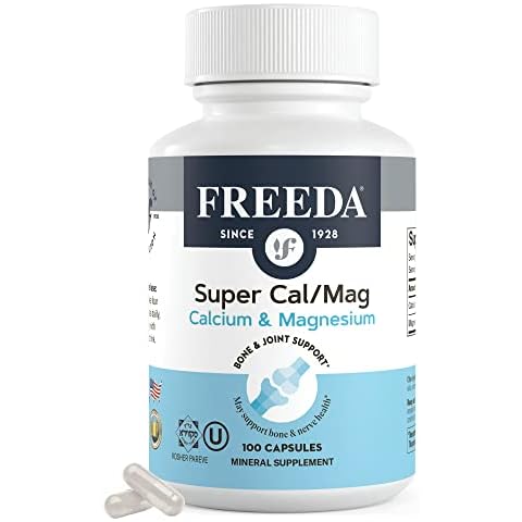 Freeda Super Cal/Mag Calcium Magnesium - Kosher Magnesium and Calcium Supplements for Women & Men - CalMag Bone & Joint Support - Vegetarian/Vegan Calcium and Magnesium Supplement - (100 Capsules) Cover