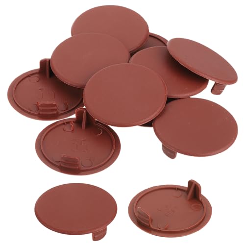 Image of uxcell 10Pcs Hinge Hole Covers, 35mm(1-3 /8 inch) Dia Plastic Concealed Hole Cover Round Flush Type Caps for Furniture Cabinet Cupboard, Red Brown