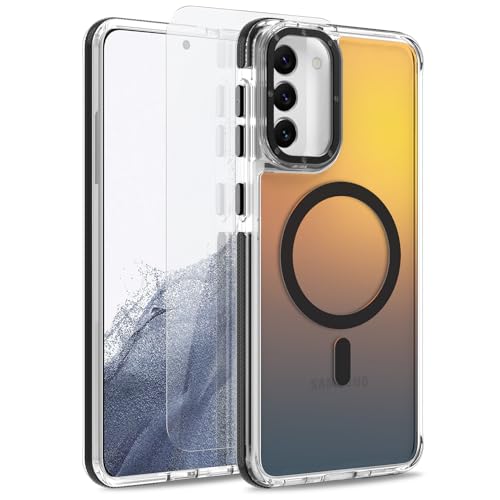 Image of Magnetic Case for Samsung Galaxy S22 [Compatible with Magsafe] [Cute Fashion Fluorescent Design] [1 Screen Protector] Slim Translucent Matte Case for Galaxy S22 6.1 inch, Black