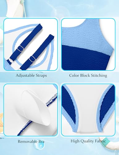 Image of DONWEN Girls Swimsuits V Neck Bikini Set Textured High Waist Girl Two Piece Bathing Suit