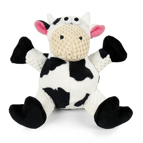Image of goDog Checkers Sitting Cow Squeaky Plush Dog Toy, Chew Guard Technology - White, Small