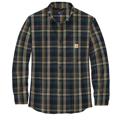 Carhartt Men's Rugged Flex Relaxed Fit Midweight Flannel Long-Sleeve Plaid Shirt, Navy, X-Large