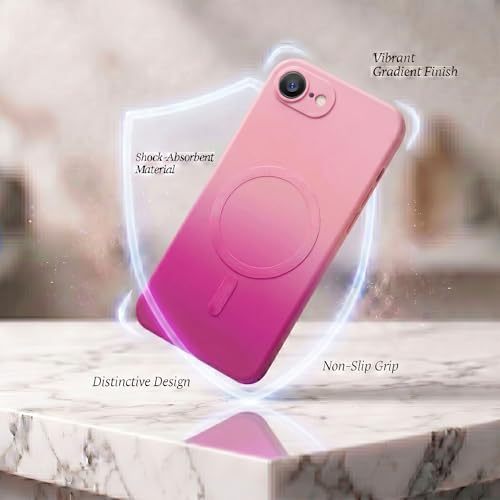 Image of amazon basics Gradient Mag-Safe Case for iPhone 16E | Soft Silicone Shockproof Cover with Camera Protection | Slim Lightweight Design | Smooth Touch & Durable - Light and Dark Pink