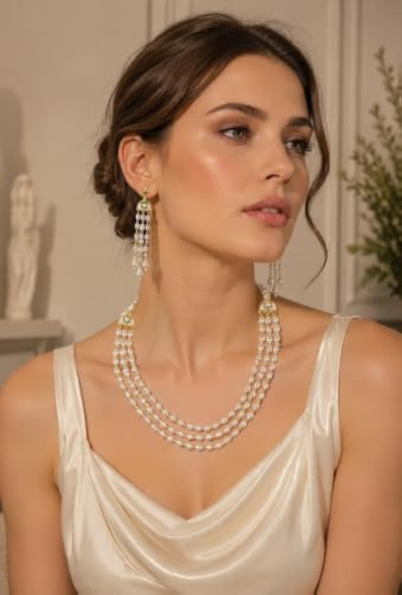 Elegant Pearl Necklace Set with Long Tassel Earrings for Women