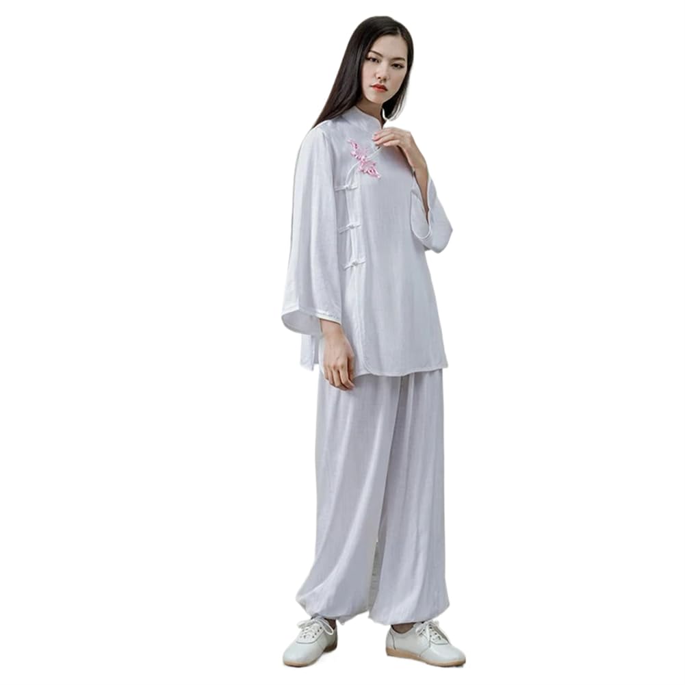 Spring Women Tai Chi Uniforms Linen Loose Yoga Shirt Bloomers Pants Casual Kungfu Martial Arts Set Activewear s2
