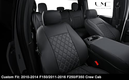 Image of LUCKYMAN CLUB for F150 SuperCrew 2010-2014 Custom Pickup Car Truck Seat Covers X06-XLTZ, Waterproof Faux Leather, Full Coverage, Also Fit 2011-2016 F250 /F350 (Black Full Set)