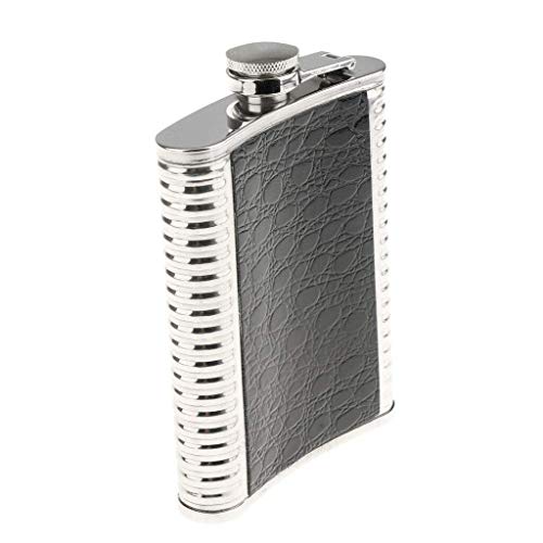 Image of Stainless Steel Hip Flask for Men & Women 8oz (236ml) - Whisky Flask Vodka Alcoholic Liquor Holder with Funnel Drinks Pocket Carrying Case - Leakproof Travel Flasks for Drinks, (Silver & Black)