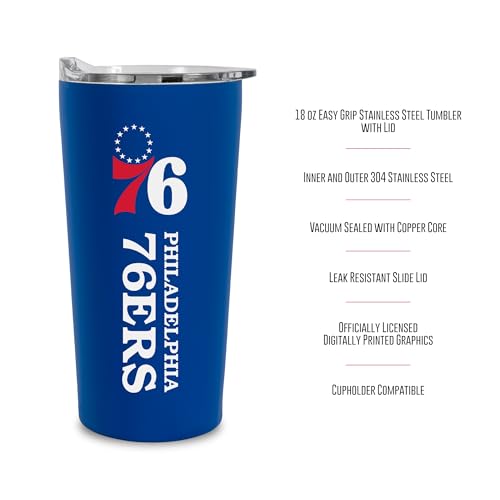 Image of Rico Industries NBA Basketball Philadelphia 76ers 18oz Soft Touch, Easy Grip Tumbler