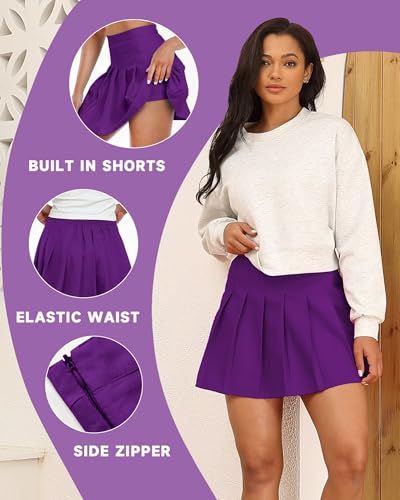 Image of Girls Pleated Skirts Tennis Skirt with Shorts High Waisted Mini Skort | Side Zipper, A-Line Cut,Stretchy Back Elastic Waistband, Athletic Golf Skorts, Uniform, Casual, Festival Outfit