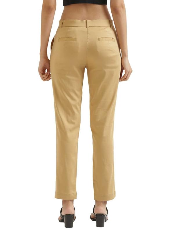 Image of SAADAA Women Pants Formal Straight Fit Cotton Satin Lycra Pant, Regular Fit Trouser for Office Work & Casual wear- Mid Rise, Elasticated Waistband, 4 Deep Pockets